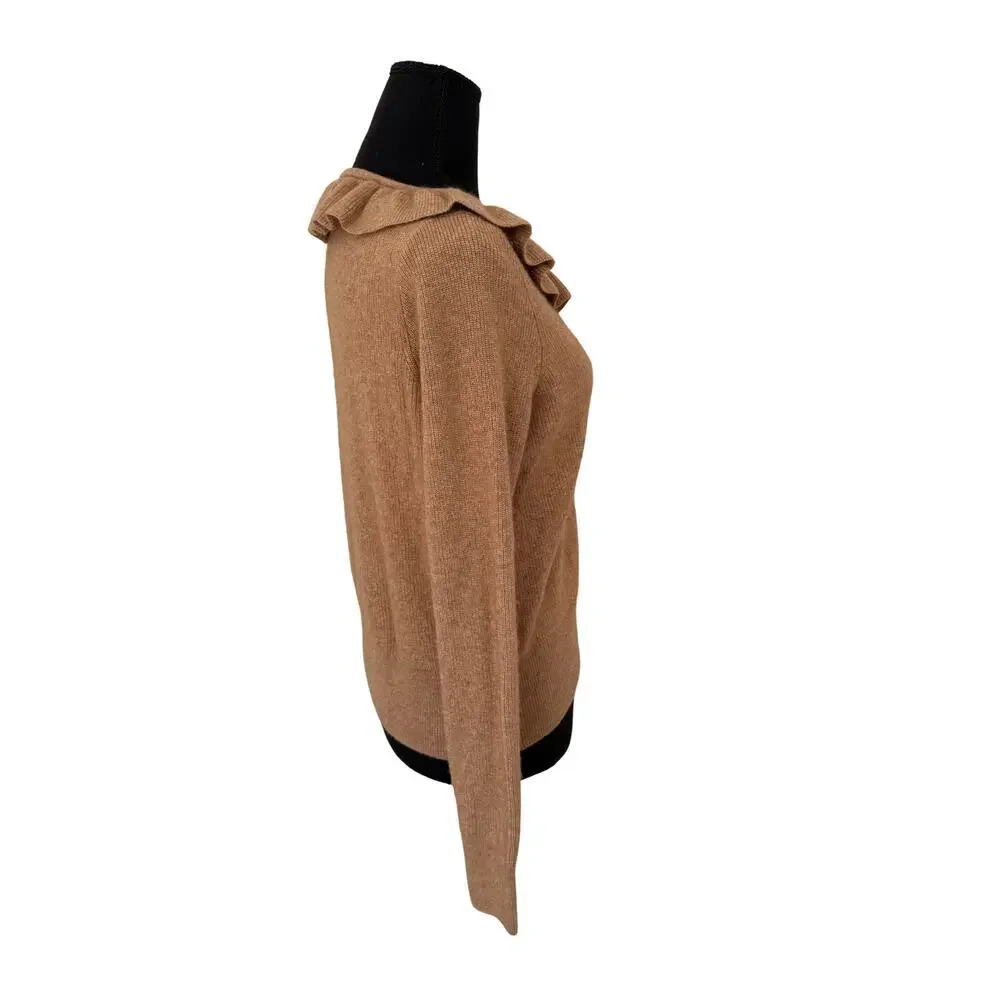 Madewell Ruffle Collar Sweater Tan Wool Alpaca Blend Long Sleeve Size M